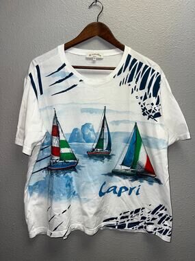 Vintage Womens Sailboat Shirt Capri Il Caprito 16 White Graphic top Tee Large